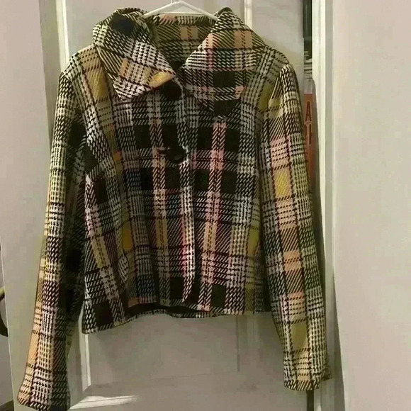 Appalachian State University ASU Colors black & yellow Plaid Peacoat size Large - Picture 1 of 6